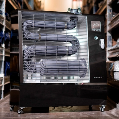 Airrex AH-800i 22kW diesel infrared heater operating in warehouse setting