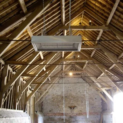 Herschel IRP4 suspended infrared heater installed in barn roof space