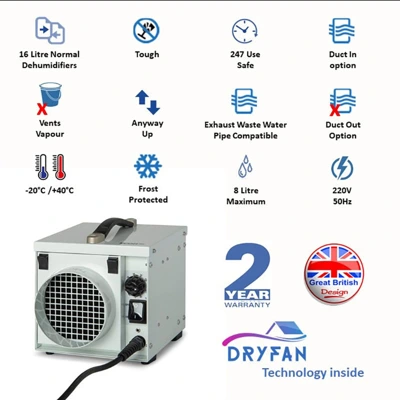 An Ecor Pro DH800 DryFan Desiccant Dehumidifier 220v on a white background.