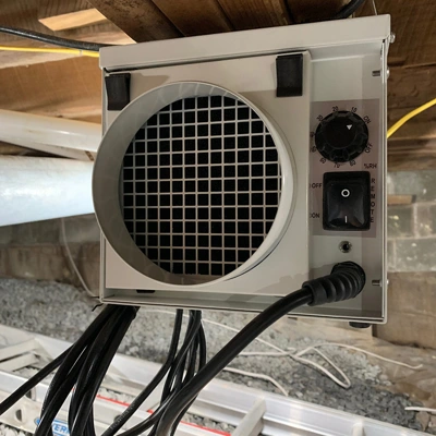 An Ecor Pro DH800 DryFan Desiccant Dehumidifier 220v on a white background.