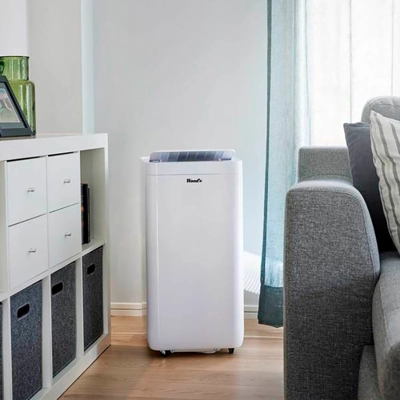 Woods Milan 9K Portable Air Conditioner in living room