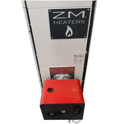 ZM80 Automatic Multi-Fuel Waste Oil Heater with burner attached