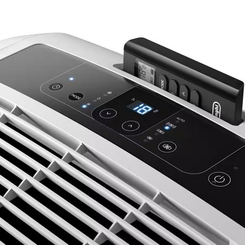 Angled view of the DeLonghi Pinguino PAC EM82 portable air conditioner