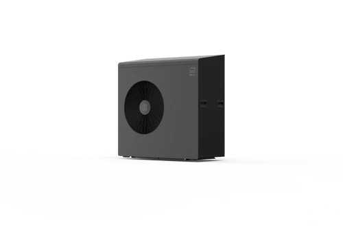 Angled view of Ebac 9kW air source heat pump in graphite finish