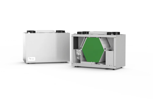 Ebac VA32 MVHR system with casing removed showing internal heat exchanger and ventilation components