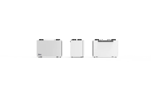 Ebac MVHR unit range comparison showing multiple ventilation system sizes and configurations side by side