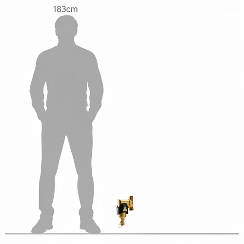 Vaillant Boiler Protection Kit 22mm shown alongside a 183cm human silhouette to illustrate its compact 177mm height.