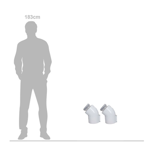 Vaillant 2 x 45° Elbow Set 303911 shown alongside a 183cm human silhouette for size comparison.
