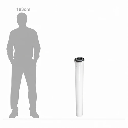Vaillant Flue Duct Extension 1000mm 303903 shown vertically alongside a 183cm human silhouette for size comparison.