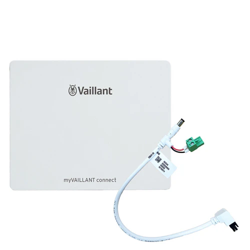 Vaillant VR940F myVAILLANT Connect Internet Gateway 0010037346 shown with CIM connection cable on a white background.