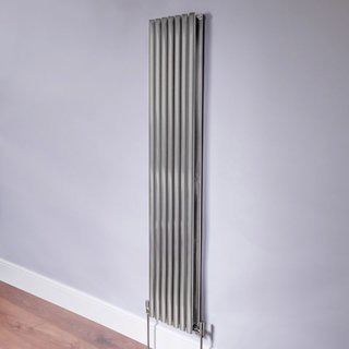 DQ Heating Cove Double Vertical Radiator - Brushed Steel