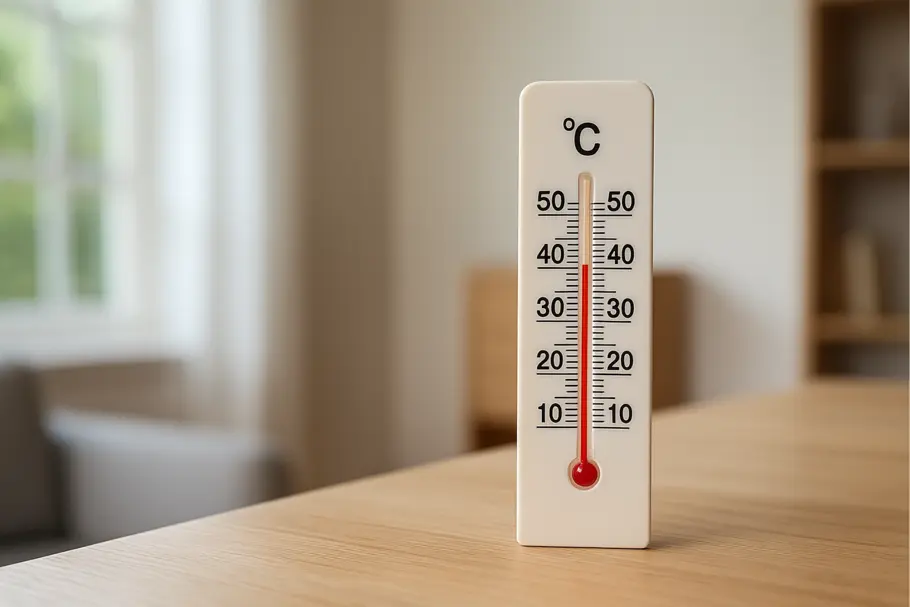 Thermometer in UK Heatwave in indoor space Thermometer in UK Heatwave