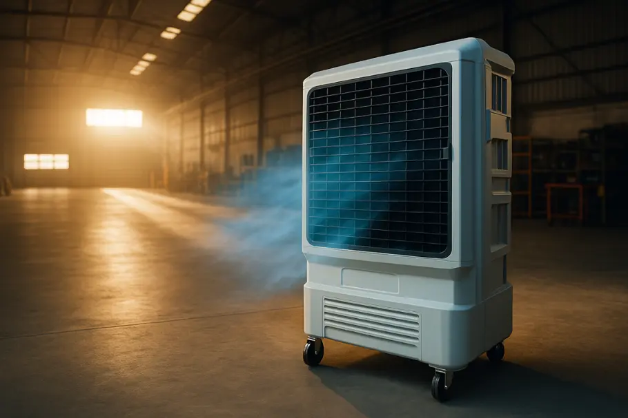 Evaporative air cooler providing relief in industrial workspace Industrial Evaporative Air Cooler