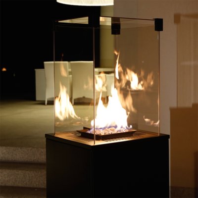 Kratki Real Flame Patio Heater - Black Glass Base Panels - Remote Control