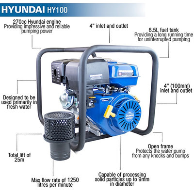 Hyundai HY100 389cc 13hp Professional Petrol Water Pump