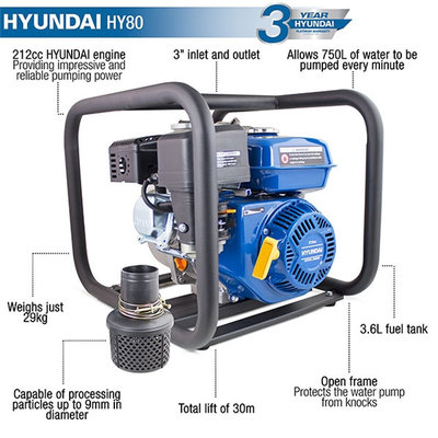 Hyundai HY80 212cc 6.5hp Professional Petrol Water Pump